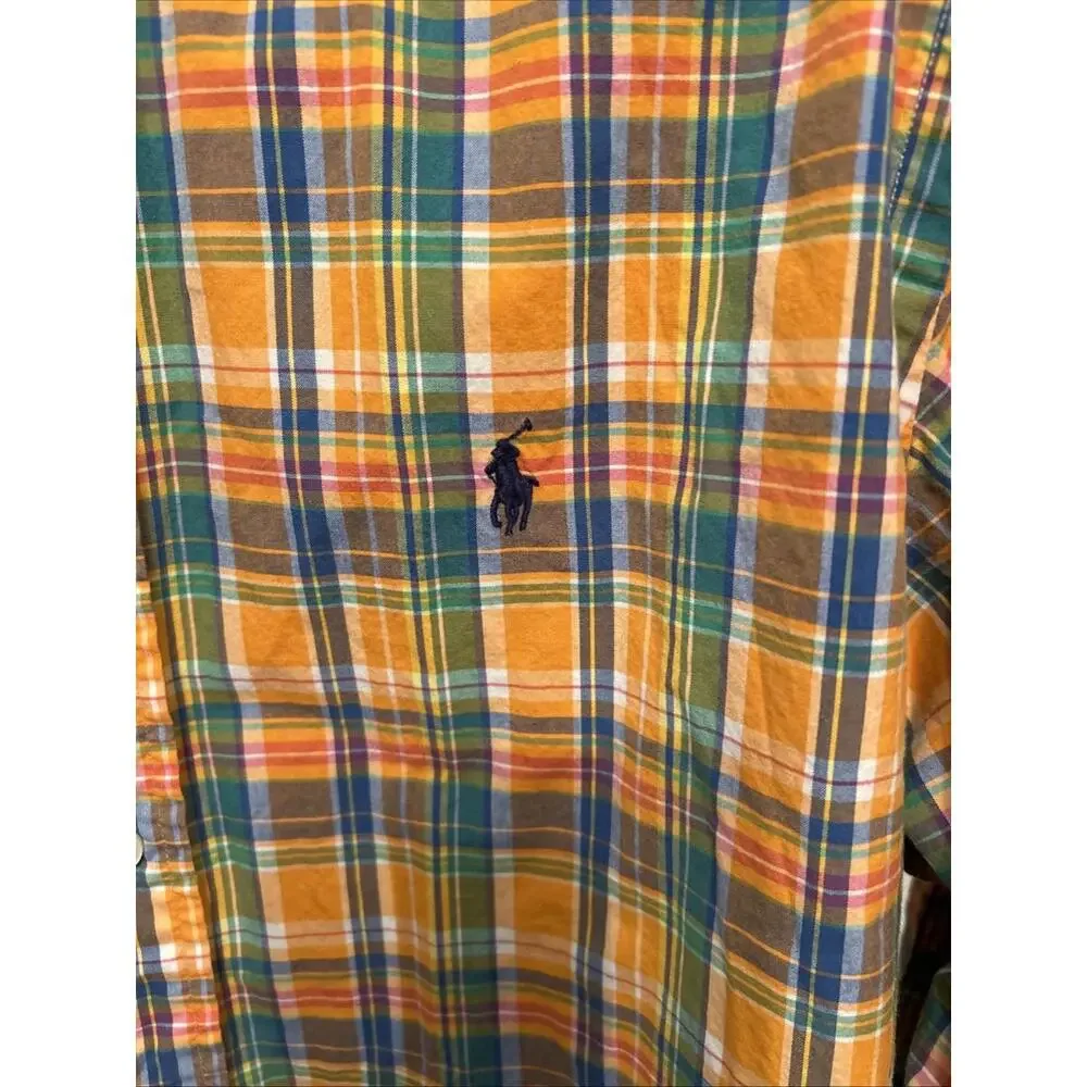 Polo Ralph Lauren Men's Custom Fit Button-Up Orange Plaid XL/TG Madras Preppy - Picture 3 of 7